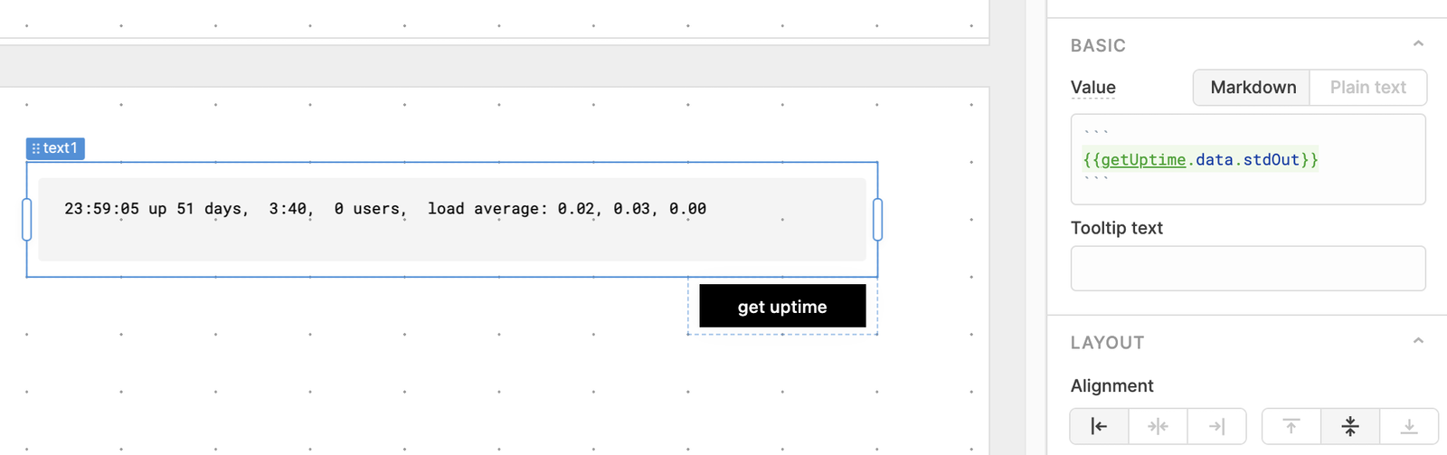 A text component displaying the results of getUptime.data.stdOut